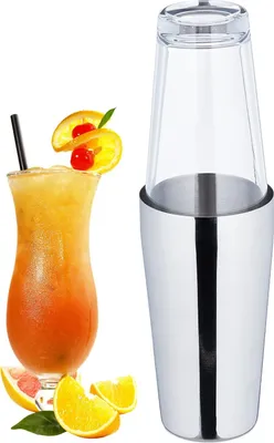 Produktbild von Relaxdays Cocktail Shaker Boston, 2-teiliger Cocktailmixer, 400 & 600 ml, Edelstahl & Glas, Profi, silber/transparent