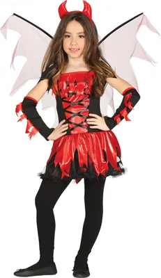 A young girl wearing a devil costume.
