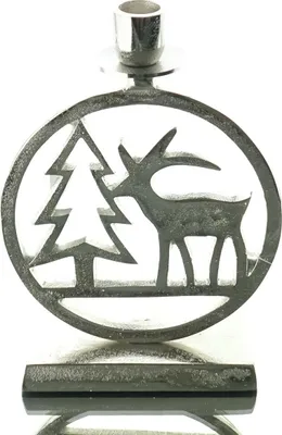 Produktbild von Weihnachtsleuchter Tannenbaum mit Hirsch Silberfarben massiv 20 cm - Aluminium