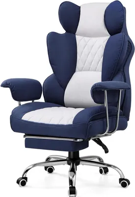 Obrázek produktu pro Ergonomická herní židle - kancelářská židle - křeslo - sedací vak - tmavě modrá s bílými prvky - nastavitelná opěrka zad (135°)