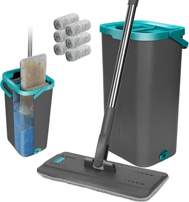Immagine prodotto di Set di mop per pavimenti con secchio e 6 pad in microfibra