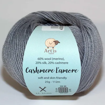 Productafbeelding van Cashmere "L'amore" Art'is garen: 20% kasjmier, 20% zijde, 60% merinowol (kleur: middelgrijs, nummer 91)