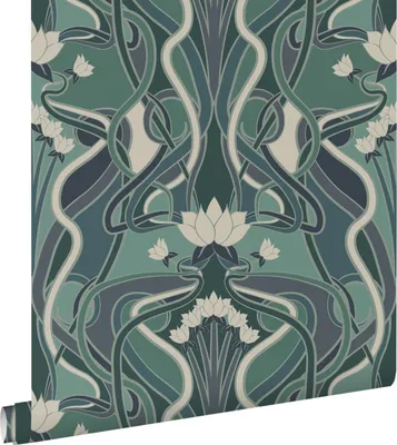 Zdjęcie produktu dla ESTAhome Tapeta vintage kwiaty w stylu secesyjnym szaro zielonymIniebieskim 50 x 900 cm