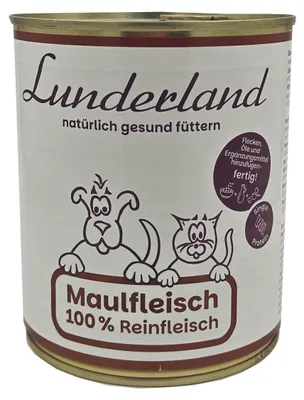 Produktbild von Lunderland Maulfleisch 800g Dosen Hundefutter Nassfutter 100 % Kopffleisch vom Rind für Hunde und Katzen