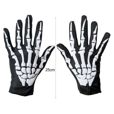 Produktbild von 1 Paar Halloween Skeleton Handschuhe Nacht Luminous Cosplay Party Requisite Uni Scary Furchtende Finger Finger Halloween Party Geisterhandschuhe Schädelstrümpfe-A