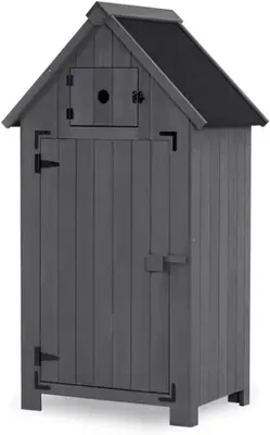 Imagen del producto de Armario de jardín, cobertizo para herramientas, casa de jardín de madera, color gris, 65x46x137 cm