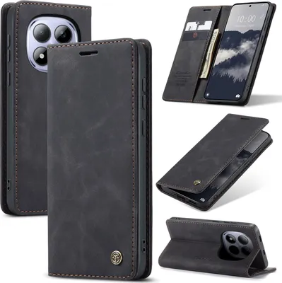 Image de Étui pour Xiaomi Redmi Note 15 Pro 5G Étui rétro en cuirPolyuréthaneavec fonction support Étui de protection Noir