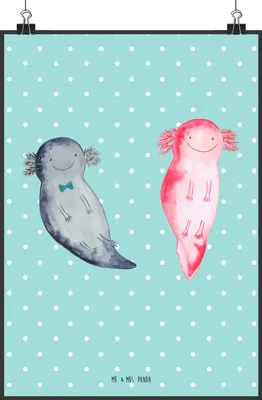 Produktbild von Mr. & Mrs. Panda Bild Axolotl Freundin DIN A2 - Türkis Pastell - Geschenk, wanddeko, Jahrestag, Lurch, drucke, Liebe, Wandbild, Kunstdruck, Valentinstag, Wanddekoration