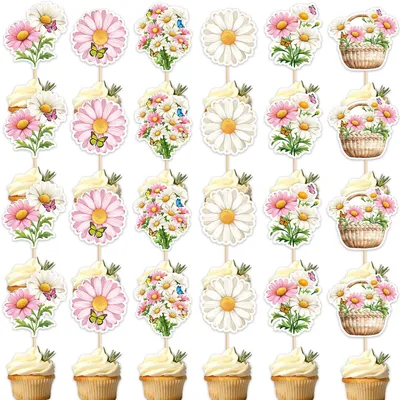 24 Wildblumen-Tortendekoration, Chrysanthemen, Blumenparty