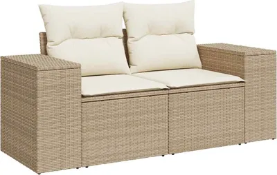 Image de vidaXL Canapé de jardin avec coussins 2 places Beige Poly Rattan
