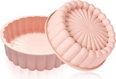 Produktbild von Silikon Backform, 2 Stücke Sonnenblume Rund Silikonform Kuchenform 20cm, 8 Zoll Silikonformen Kuchenform Silikon Backformen Rund Set, für Schichtkuchen und Käsekuchen (Beige)