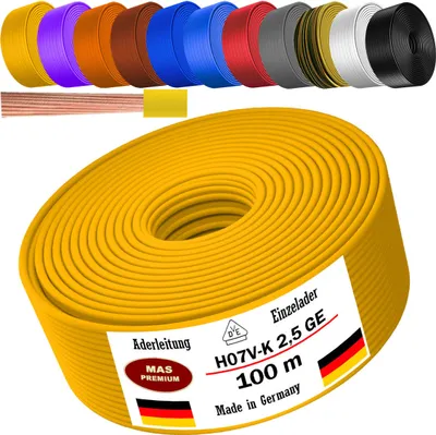 Produktbild von 100m Aderleitung H07 V-K GE 1x2,5 mm² Gelb Einzelader flexibel