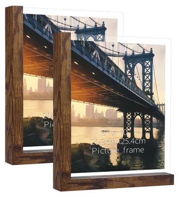 2er-Set Bilderrahmen 20x25 cm, Holz & Glas, L-förmig, braun, rustikal