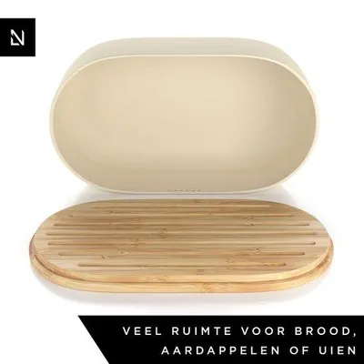 Produktbild von Metallene Brotbox mit Leinenbeutel und Bambusdeckel 36x19x13cm