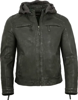 Produktbild von Jilani Collection - Herren Lederjacke Kapuze Lammnappa dunkelgrün : 48