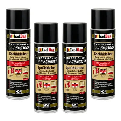 Produktbild von Isolbau Sprühkleber - 4 x 500 ml Extra starker Kleber für Heimwerk & Industrie - Klebe-Spray für Schaumstoff, Holz, Stoff, Leder, Filz uvm