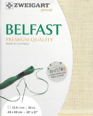 Imagen del producto de Tela BELFAST de Zweigart, con tejido uniforme, precortada, 32 ct., color 770 (platino), ideal para bordado, 100% lino, 48x68 cm
