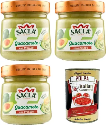Produktbild von Saclà Salsa Guacamole Con Avocado Guacamolesauce mit Avocado 3x 212gr + Italian Gourmet polpa 400g