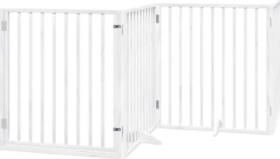 Obrázok produktu pre vidaXL Ohrada pre psov s dvierkami Skladacia 4 panely Biela 320 cm Topolové drevo