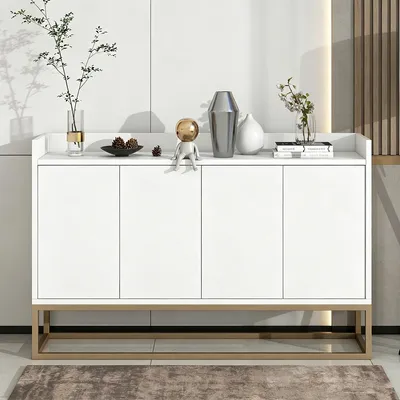 Produktbild von INONEFT Sideboard Kommode 120cm breit,Modernes Buffetschrank mit 4 Türe,Kommode Schrank Buffetschrank mit Verstellbares Regal und Metallbeinen,Weiß