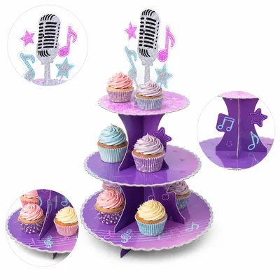 Produktbild von K-Pop Cupcake-Ständer, K-Pop Geburtstagsdekoration, Cupcake-Halter & Desserttablett, 3-stöckiger Cupcake-Ständer für Geburtstagsparty-Deko
