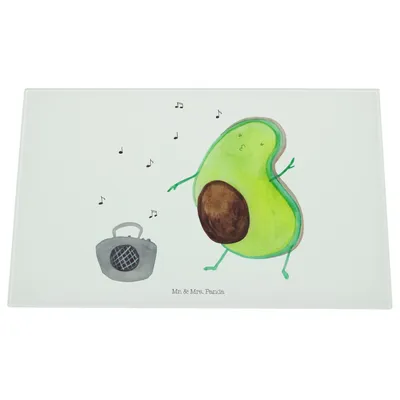 Produktbild von Mr. & Mrs. Panda Medium Glas Schneidbrett Avocado Tanzen - Weiß - Geschenk, Feier, Schneideplatte, Schneidplatte, Schneidebrett, Fröhlich, Party, Küchenbrett, Musik