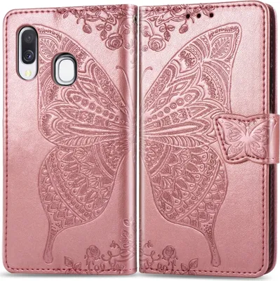 Produktbild von Mobigear Butterfly  Samsung Galaxy A40 Hülle Klapphülle Geldbörse - Roségold