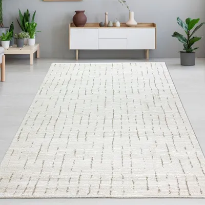 Image de Tapis de salon Chambre à coucher doux non toxique crème avec motif à rayures beige/marron Taille - 240 x 340 cm
