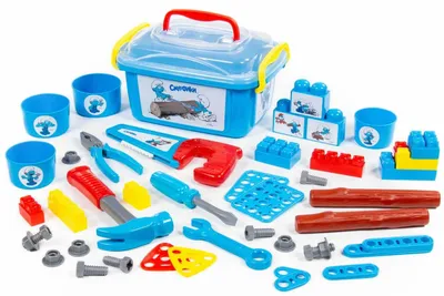 Produktbild von Polesie Handwerker Werkzeug-Set 48-tlg. Schlümpfe Smurfs Spielset in Box Kiste