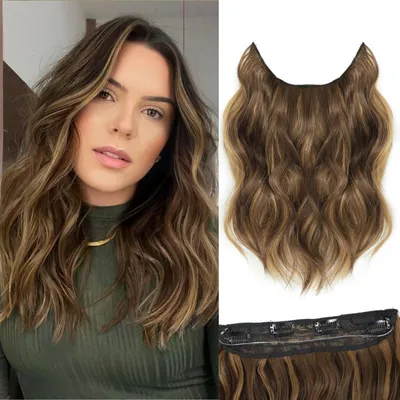Immagine prodotto di Estensione per capelli, lunghezza 30,5 cm, ondulata, con 4 clip, colore marrone medio/biondo dorato
