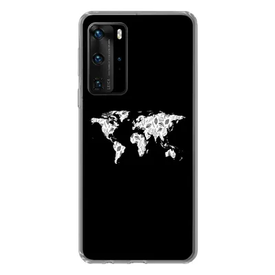 Produktbild von MuchoWow® Handyhülle Schutzhülle Hülle für Huawei P40 Pro Weltkarte - Blätter - Schwarz Silikon Softcase Handy Hülle - Schutz