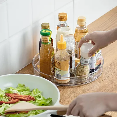 Zdjęcie produktu dla Talerz obrotowy Lazy Susan 2 sztuki Lodówka Przezroczysty talerz obrotowy Organizer do przechowywania oleju przypraw dżemu