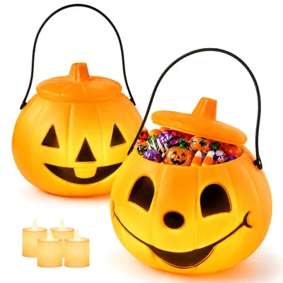 2er Set LED Kürbis Laternen, Halloween Deko, 2 Designs