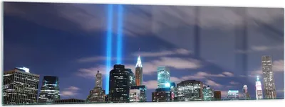 Produktbild von Bilder auf glas - Wolkenkratzer Lichter Ansicht - 160x50cm - Glasbilder - Wandbilder - Kunstdruck - zum Aufhängen bereit - Wanddekoration aus Glas - Glas Bilder - Wandbild auf Glas - GAB160x50-0220