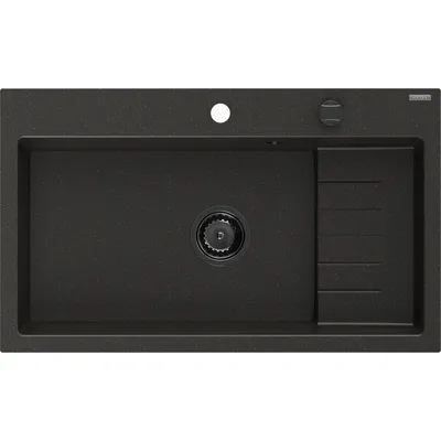 Zdjęcie produktu dla Mexen Omar zlewozmywak granitowy 1-komorowy 800 x 480 mm, czarny/złoty metalik, syfon czarny - 6520801005-75-B