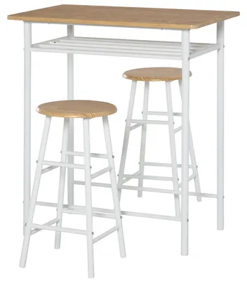 Immagine prodotto di Set Tavolo Alto 80x50x90 cm e 2 Sgabelli Bianco