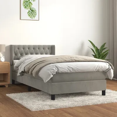 Obrázok produktu pre vidaXL Boxspring posteľ s matracom svetlosivá 90x200 cm zamat - Boxspring posteľ - Boxspringbetten - Bett - Schlafzimmermöbel