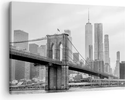 Produktbild von Bild auf Leinwand - Leinwandbild - Einteilig - Brücke Brooklyn schwarz und weiß - 70x50cm - Wand Bild - Wanddeko - Wandbilder - Leinwanddruck - Bilder - Wanddekoration - Leinwand bilder - AA70x50-4245