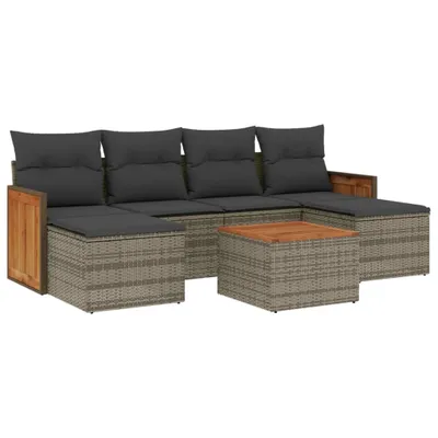 Produktbild von vidaXL 7-tlg. Garten-Sofagarnitur mit Kissen Grau Poly Rattan
