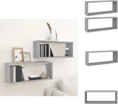 Obrázek produktu pro vidaXL Police Cube 2 ks. Grey Sonoma 60x15x23 cm Materiál na bázi dřeva - Nástěnné police