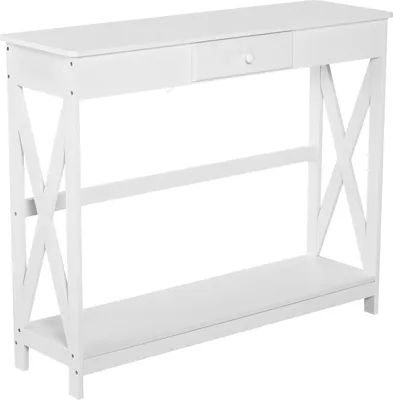 Image de Console - Table de couloir - 1 tiroir - 1 étagère - Bois - 100×30×81 cm - Rectangulaire - Moderne Minimaliste - Blanc