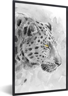 Produktbild von MuchoWow® Gerahmtes Poster Panther - Aquarell - Schwarz - Weiß 40x60 cm - Poster mit Schwarzem Bilderrahmen Wandposter Rahmen Foto Bilder - Papierdruck - Wandbilder