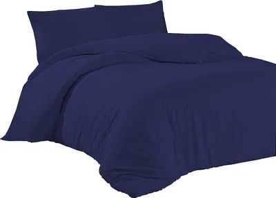 Produktbild von Bettwäsche 200x200 + 2er 40x80 cm Dunkelblau Bettbezug Baumwolle, 3-teilig