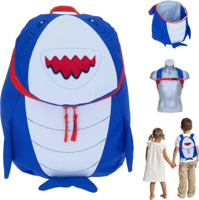 Produktbild von Kinderrucksack Rucksack für Jungen Mädchen Kinder Kindergartenrucksack Kindergartentasche Tasche Reise Sport Tiermotiv Elephant Kids Classic 359 Hai Fisch Shark (Blau Rot)