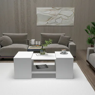 Produktbild von Skye Decor, Sartos - White, Couchtisch-Set, Weiß, 100 % MELAMINBESCHICHTETE SPANPLATTEN, 100 x 40 x 37 cm
