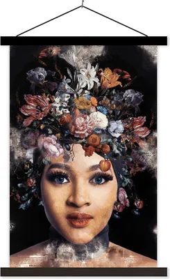 Produktbild von MuchoWow® Textilposter Blumen - Farbe - Frauen 40x60 cm mit schwarzem Rahmen - Wanddekorationen