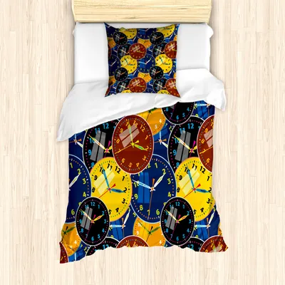 Produktbild von ABAKUHAUS Uhr Mantele, Zifferblättern Muster, Milbensicher Allergiker geeignet mit Kissenbezügen, 135 cm x 200 cm - 80 x 80 cm, Gelb und Schwarz