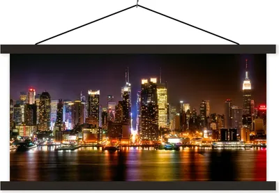Produktbild von MuchoWow® Textilposter New York - Manhattan - Skyline 150x75 cm mit schwarzem Rahmen - Posterleiste