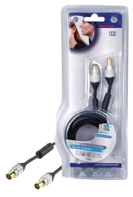Produktbild von HQ Koaxialkabel Koax-Stecker - Koax-Kupplung gerade 1.50 m Dunkelgrau NE937070