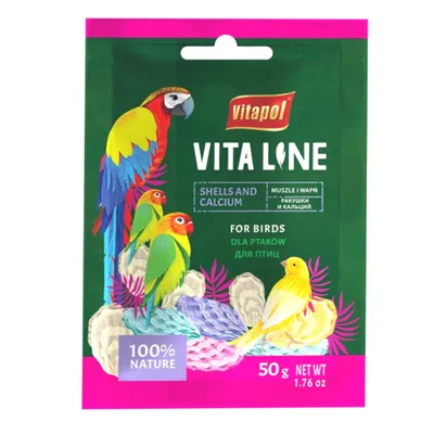 Produktbild von VITAPOL VITALINE MUSHLE+Calcium für Papageien - Natürliches Ergänzungsfutter für gesunde Knochen und Eierschalen - 50g